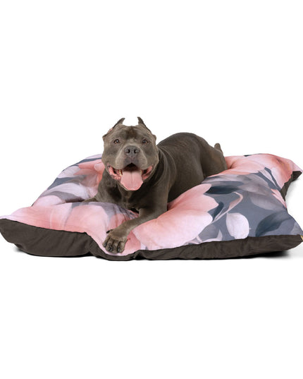 Peach and Blue Gray Floral Bunch Pet Bed, 50" × 40"
