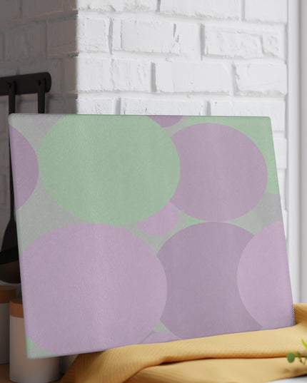 Pastel Lavender Purple and Soft Green Patches 11" x 15" Glass Cutting Board