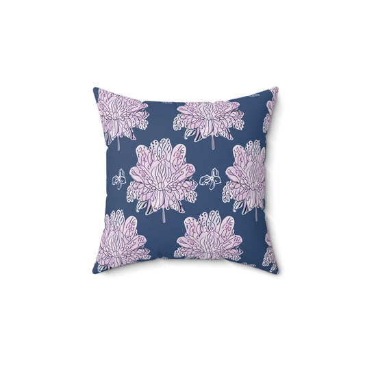 Purple White Floral Butterflies 14" x 14" Faux Suede Square Pillow