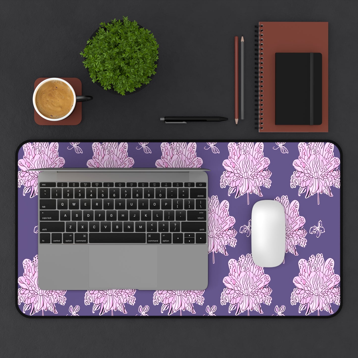 Magenta Floral Butterflies 12" x 22" Desk Mat