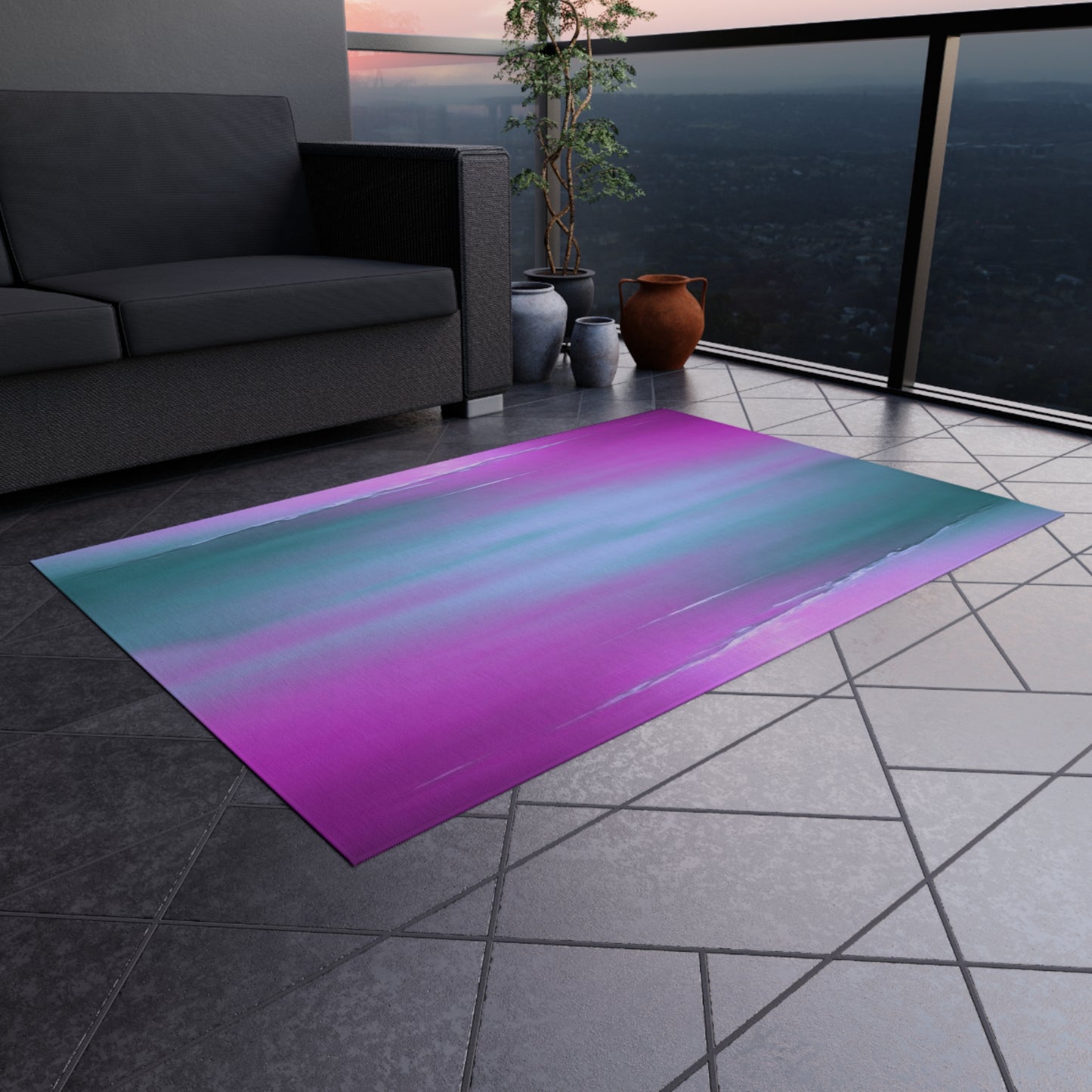 Dark Blue Green Sea Purple Fog 48" x 72" Outdoor Rug