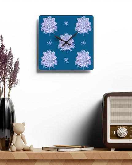 Lavender Floral Butterflies Acrylic Wall Clock, Round or Square, 10.75" x 10.75"