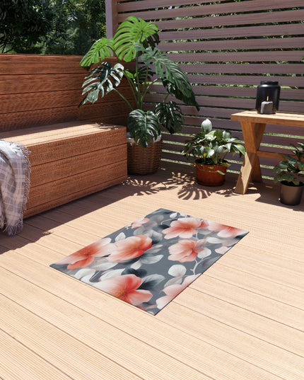Red Blossom Floral Bunch Outdoor Rug, 24" x 36"