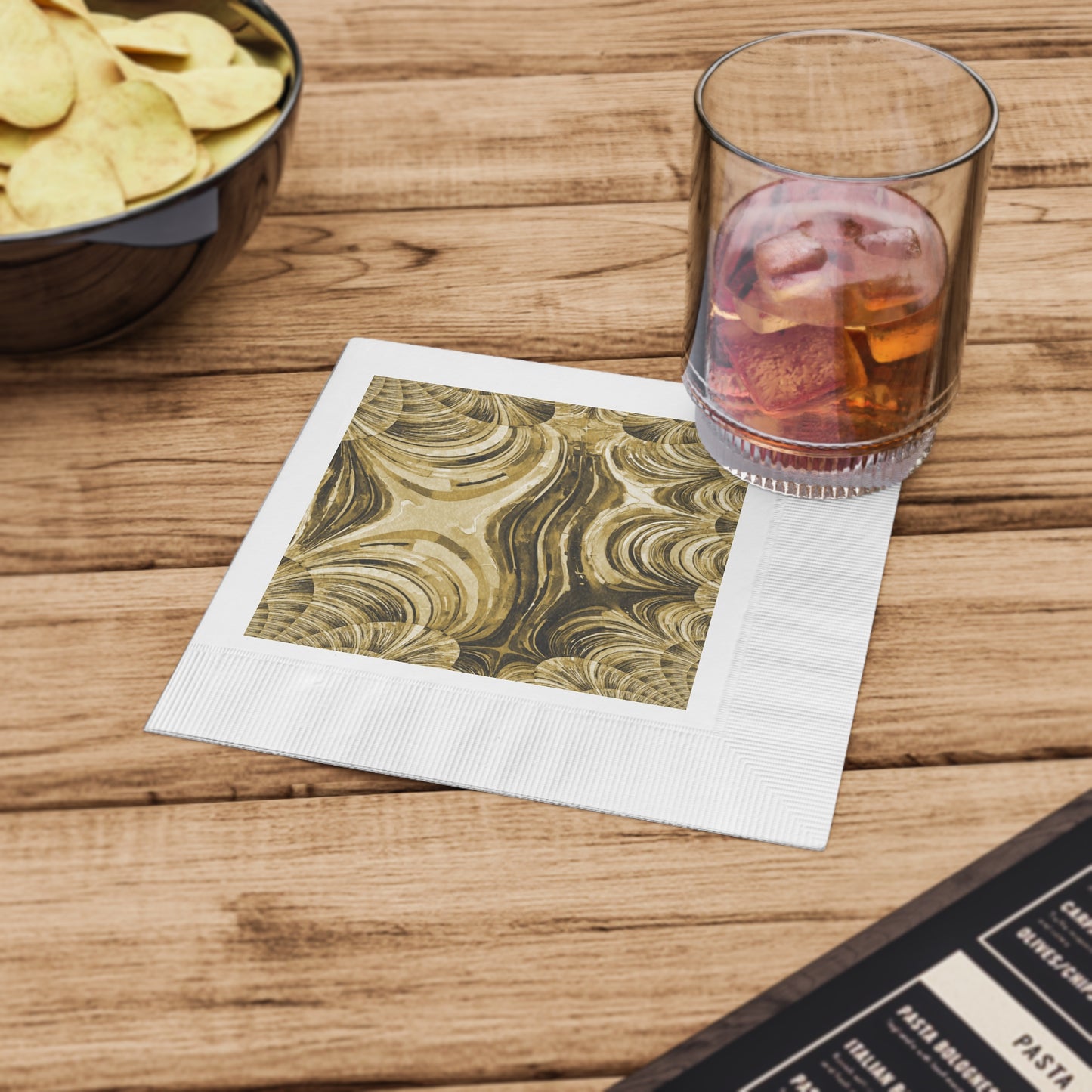 Uzi Spiral Light Brown White Coined Napkins, 6.5" x 6.5"