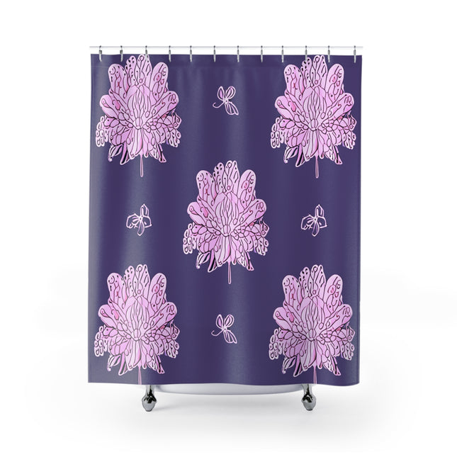 Magenta Floral Butterflies Shower Curtain, 71" x 74"