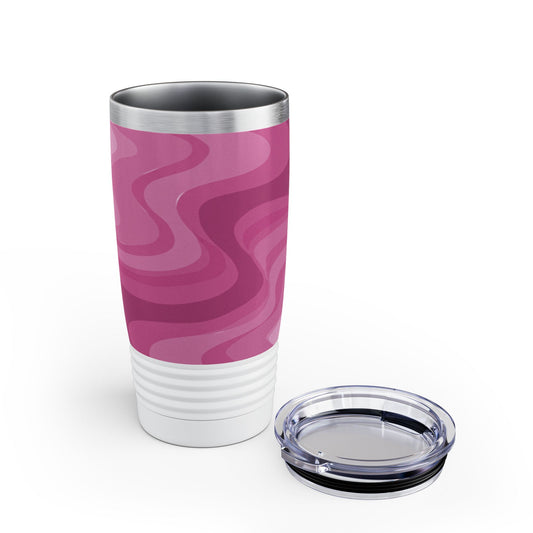 Pinky Mauve Wavey Ringneck Tumbler, 20oz in white, steel and black