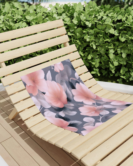 Peach and Blue Gray Floral Bunch Beach Towel, 18" x 27"