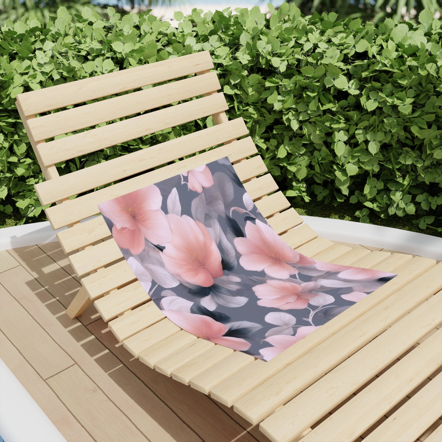 Peach and Blue Gray Floral Bunch Beach Towel, 18" x 27"