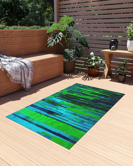 Striped Blue Green 36" x 60" Outdoor Rug