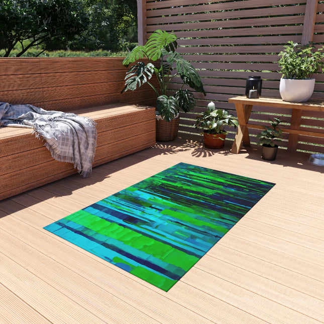 Striped Blue Green 36" x 60" Outdoor Rug