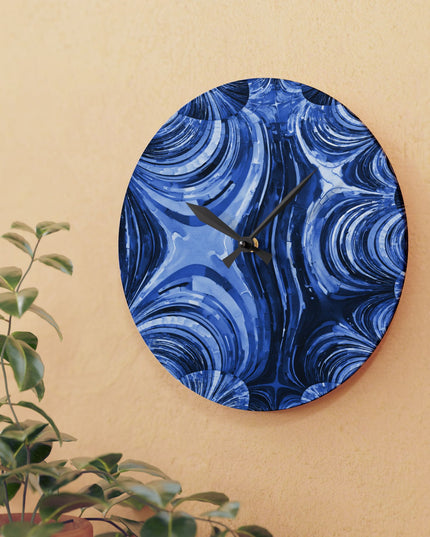 Uzi Spiral Deep Blue Acrylic Wall Clock, Round or Square, 10.75" x 10.75"