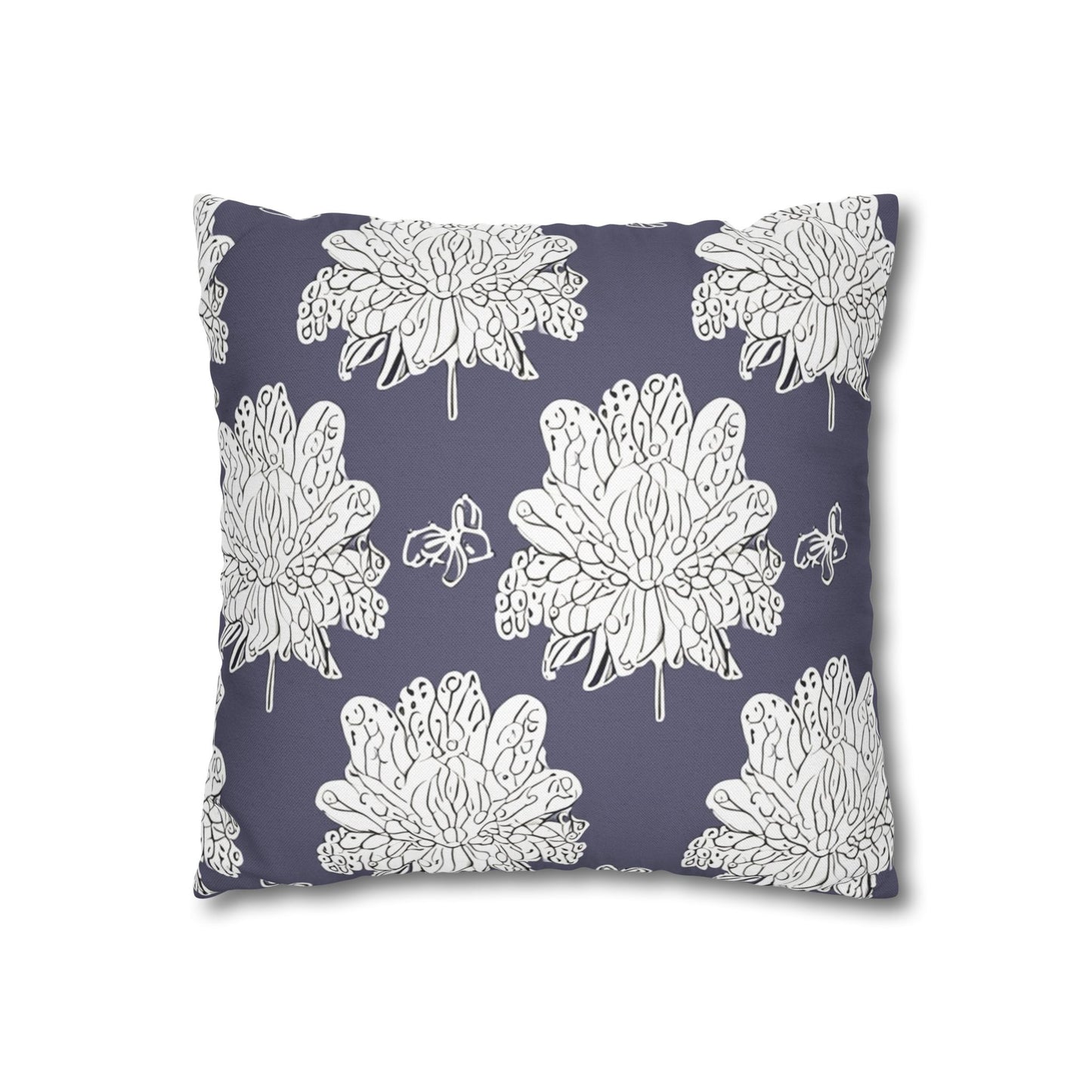 White Floral Butterflies Spun Polyester Square Pillowcase, 14" x 14"