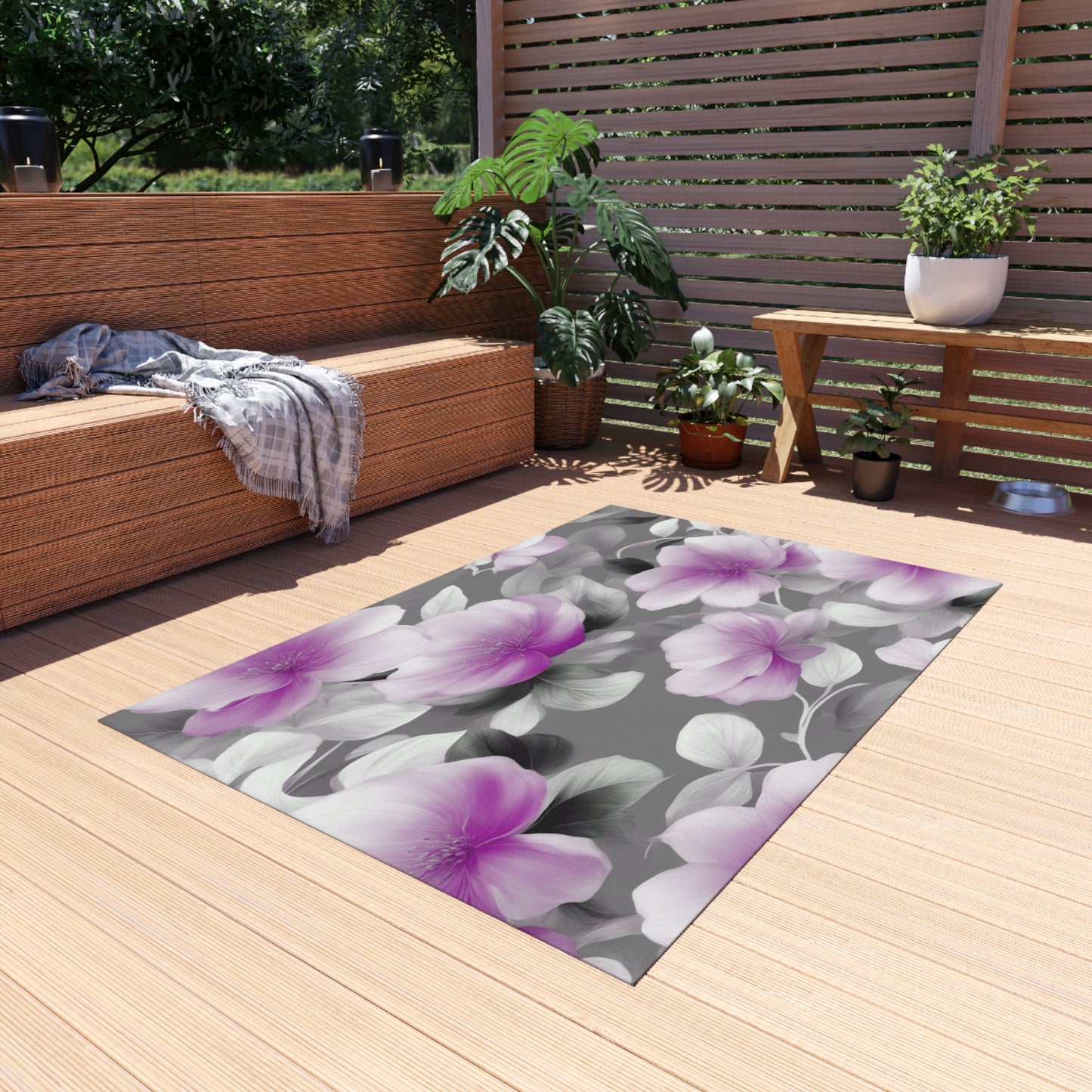 Purple Blossom Floral Bunch Outdoor Rug, 48" x 72"