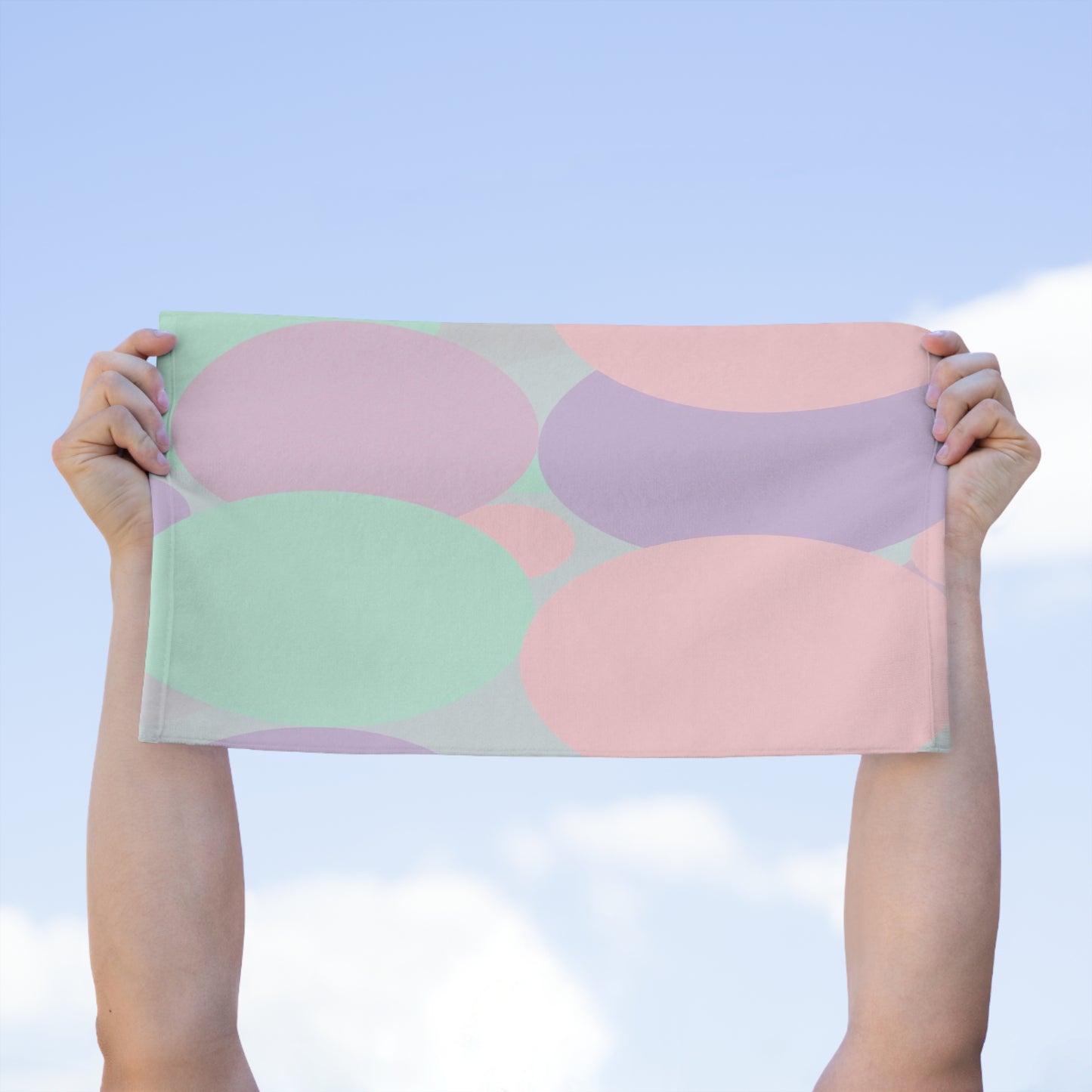 Pastel Peach and Soft Green Patches Rally Towel, 11" x 18"