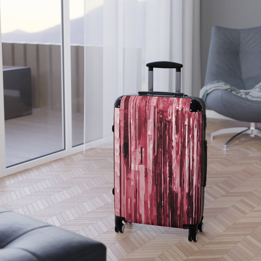 Striped Ruby Medium Suitcase with built in lock, 4 double-wheels, telescopic handle, and ABS back hard-shell