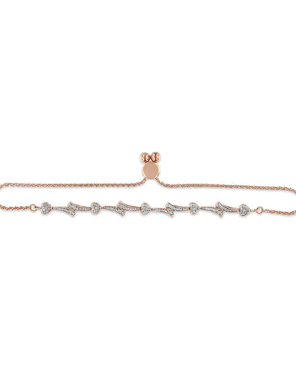 .925 Sterling Silver Diamond Accent Heart and Wave Link Bolo Bracelet (I-J Color, I2-I3 Clarity) - 6" to 9" Adjustable