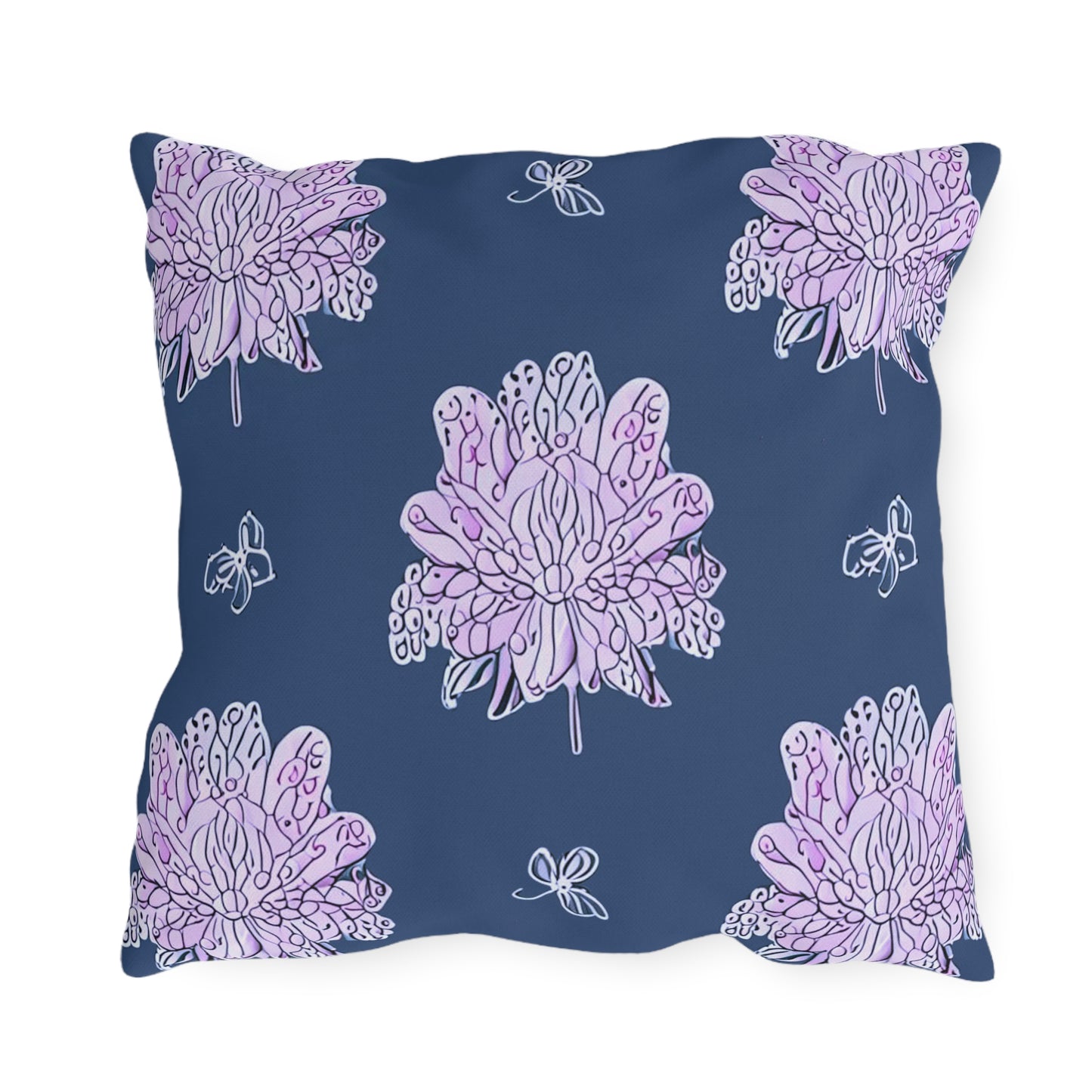 Purple White Floral Butterflies 18" x 18" Outdoor Pillow