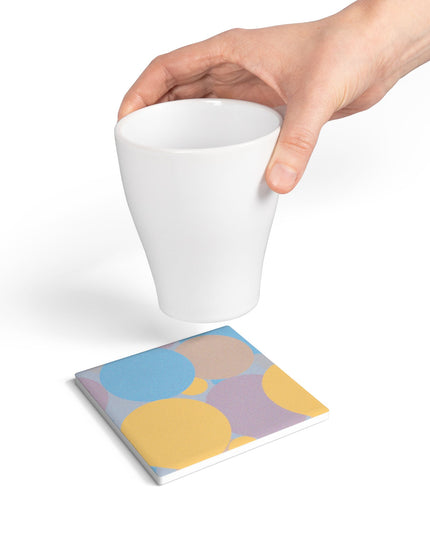 Pastel Baby Blue and Peach Patches 4" x 4" Square Ceramic Coaster