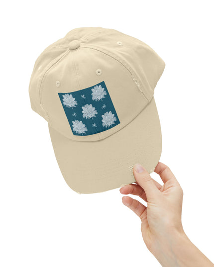 Tif Green White Floral Butterflies Unisex Distressed Cap