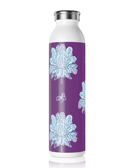 Blue Floral Butterflies Slim Water Bottle, 20 oz White