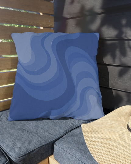 Deep Blue Wavey 20" x 20" Outdoor Pillow