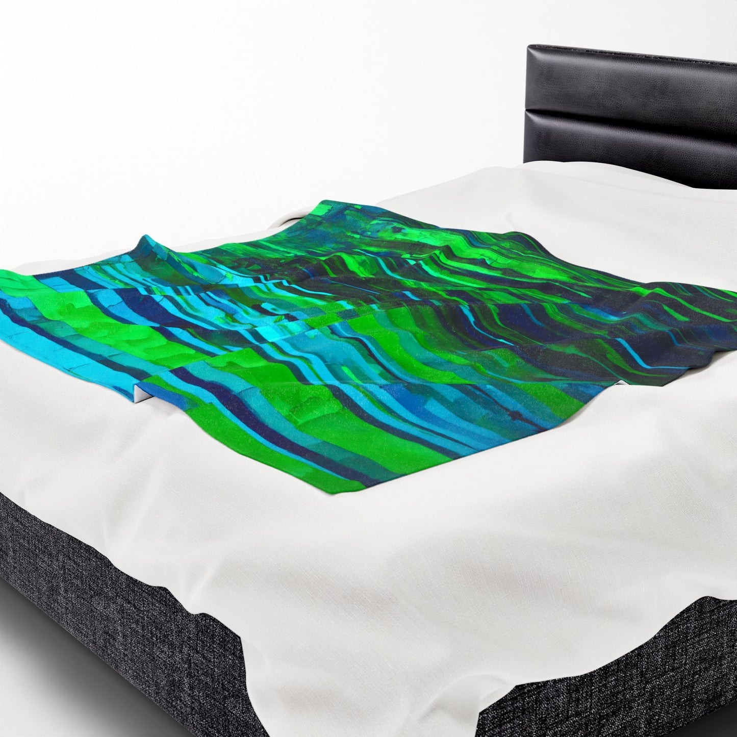 Striped Blue Green Velveteen Plush Blanket, 50" x 60"