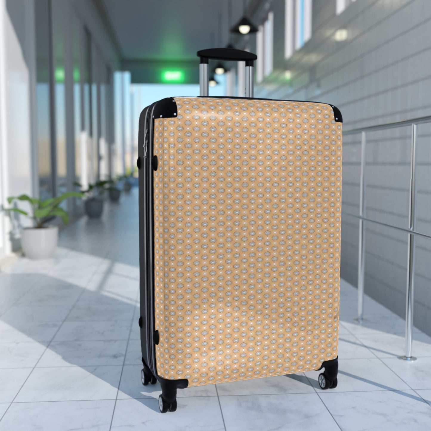 Tan Sunset Star-crossed Bodieses Large Suitcase with built in lock, 4 double-wheels, telescopic handle, and ABS back hard-shell