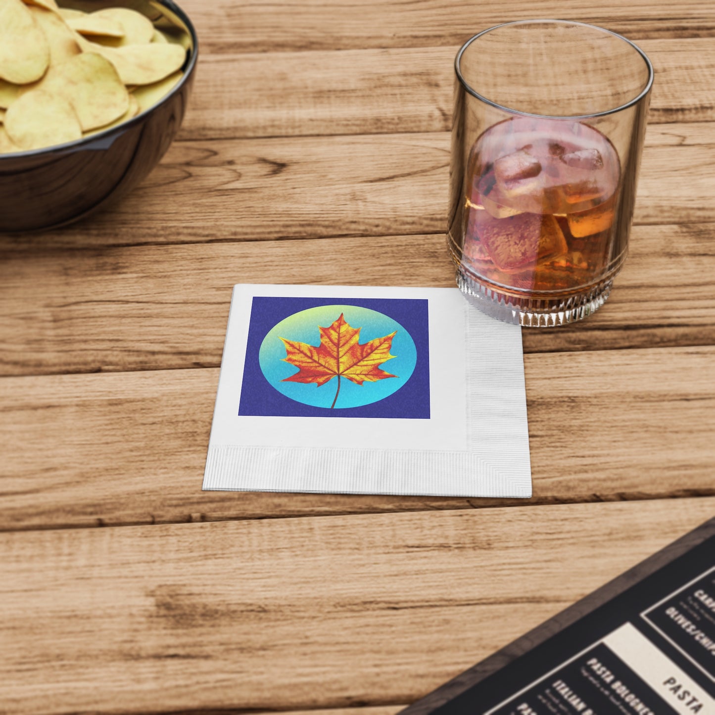 Alpha Maple Leaf White Coined Napkins, 4.8" x 4.8"