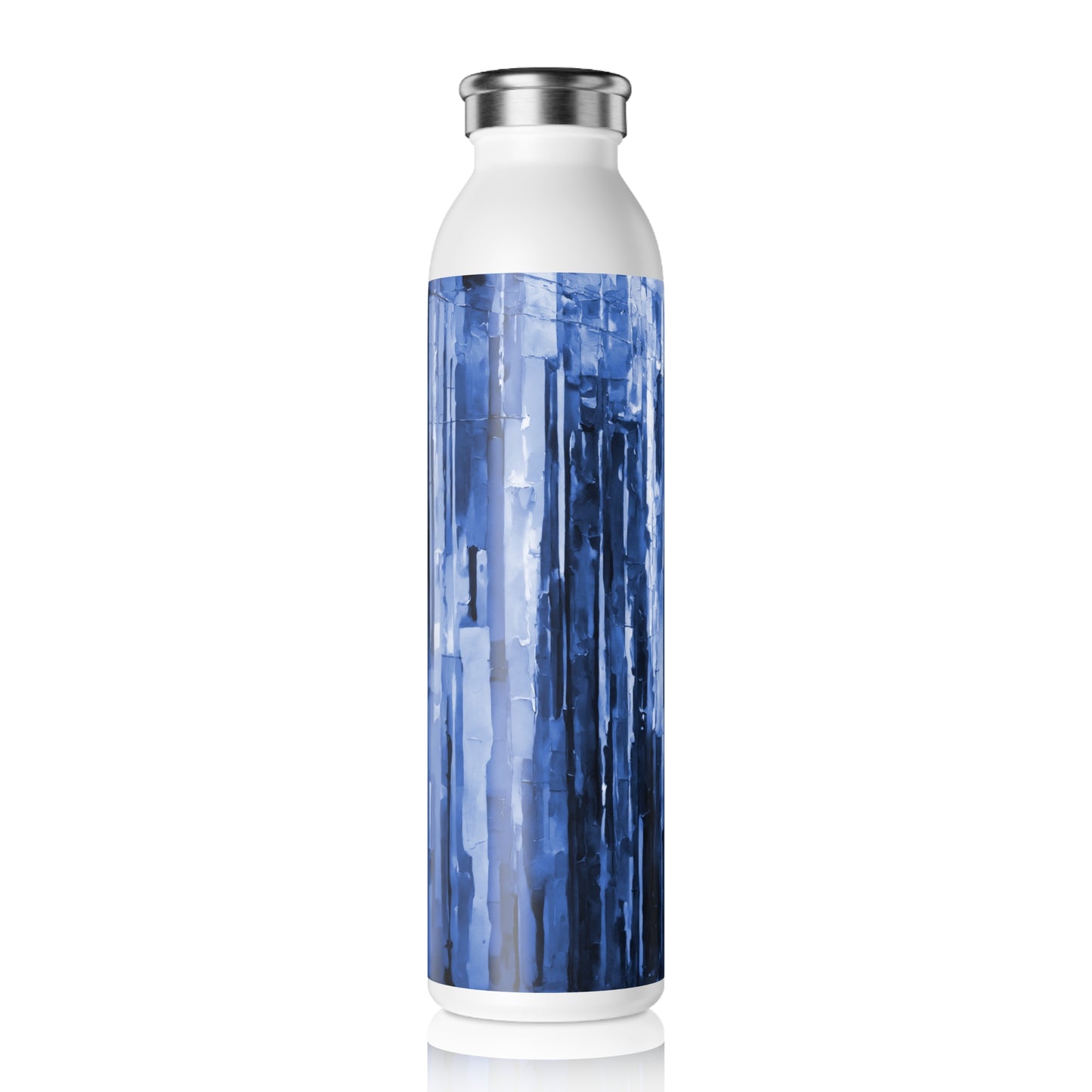 Striped Deep Blue Slim Water Bottle, 20 oz White