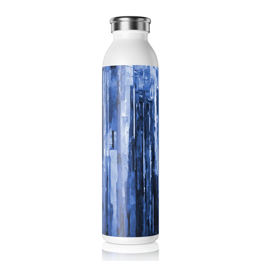 Striped Deep Blue Slim Water Bottle, 20 oz White