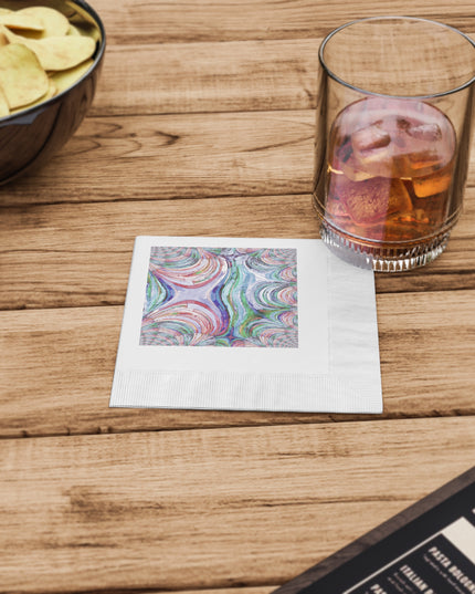 Uzi Spiral Pastels White Coined Napkins, 4.8" x 4.8"