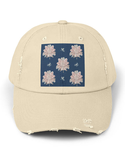 Rose White Floral Butterflies Unisex Distressed Cap