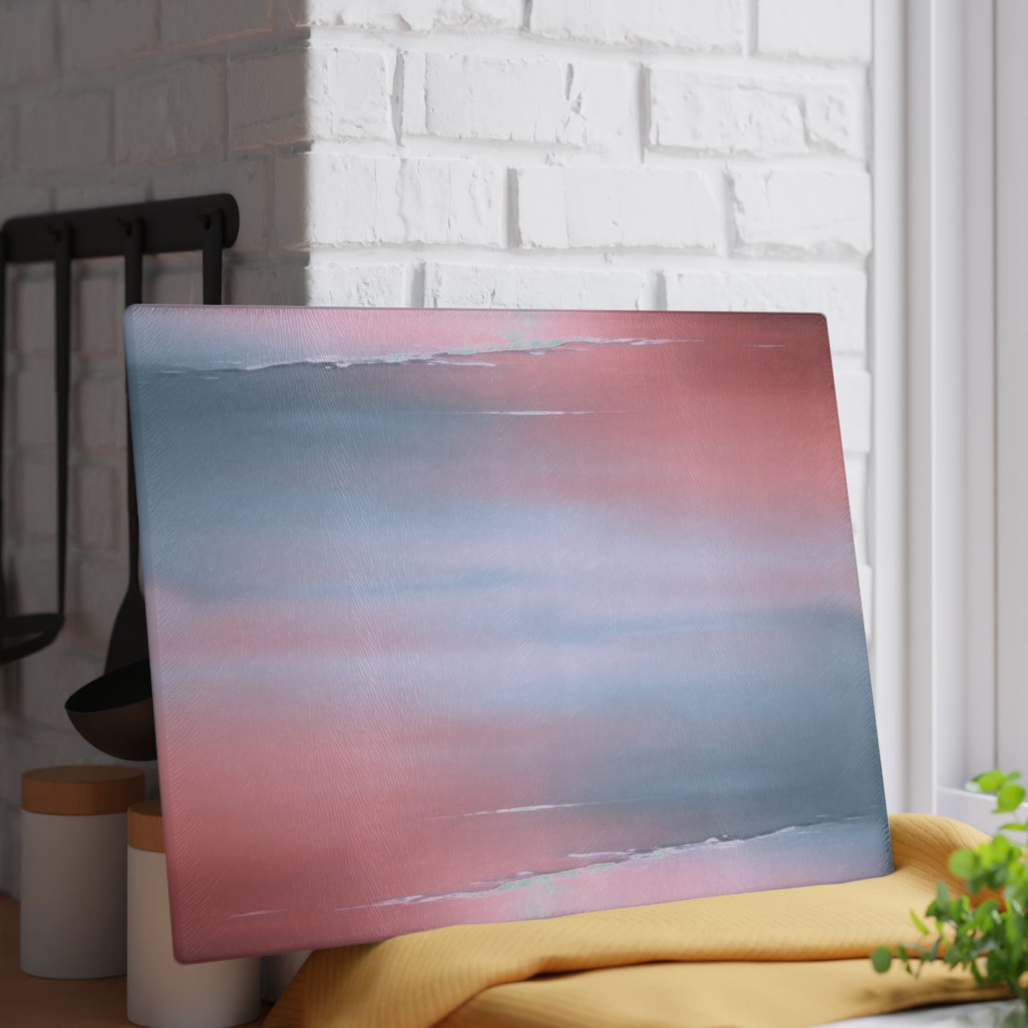 Gray Sea Pink Fog Glass Cutting Board, 11" x 15"