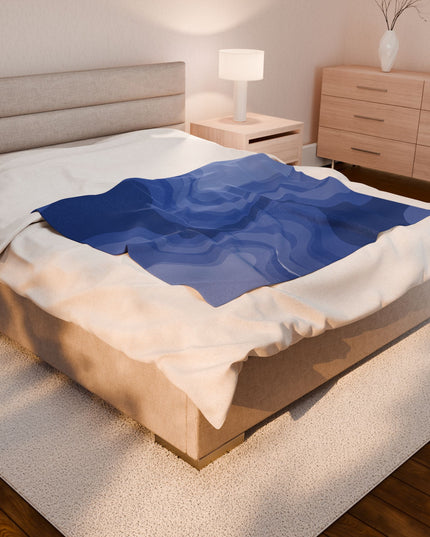 Deep Blue Wavey Velveteen Plush Blanket, 50" x 60"