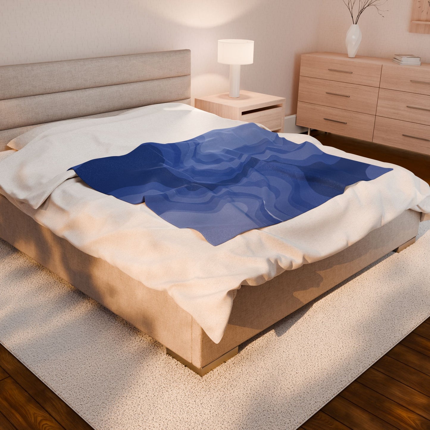Deep Blue Wavey Velveteen Plush Blanket, 50" x 60"
