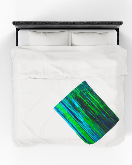 Striped Blue Green Velveteen Plush Blanket, 30" x 40"