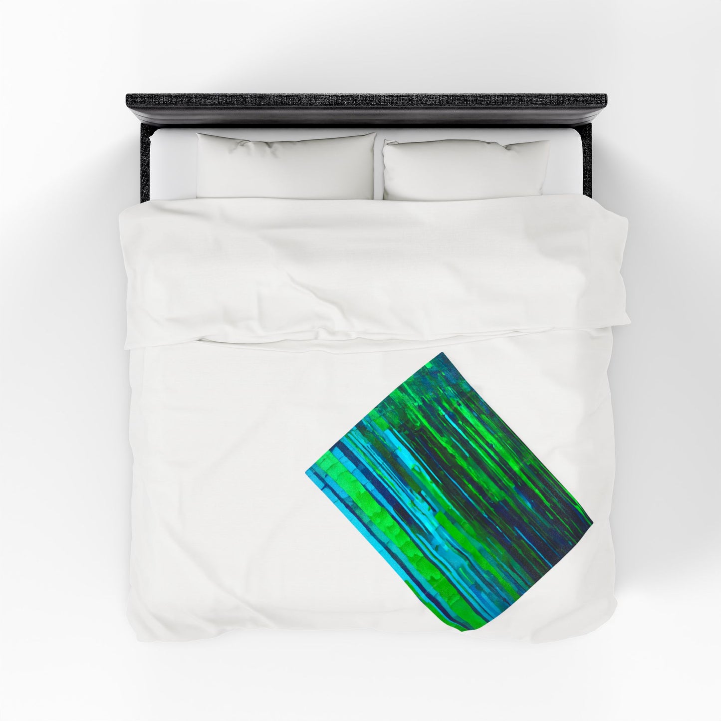 Striped Blue Green Velveteen Plush Blanket, 30" x 40"