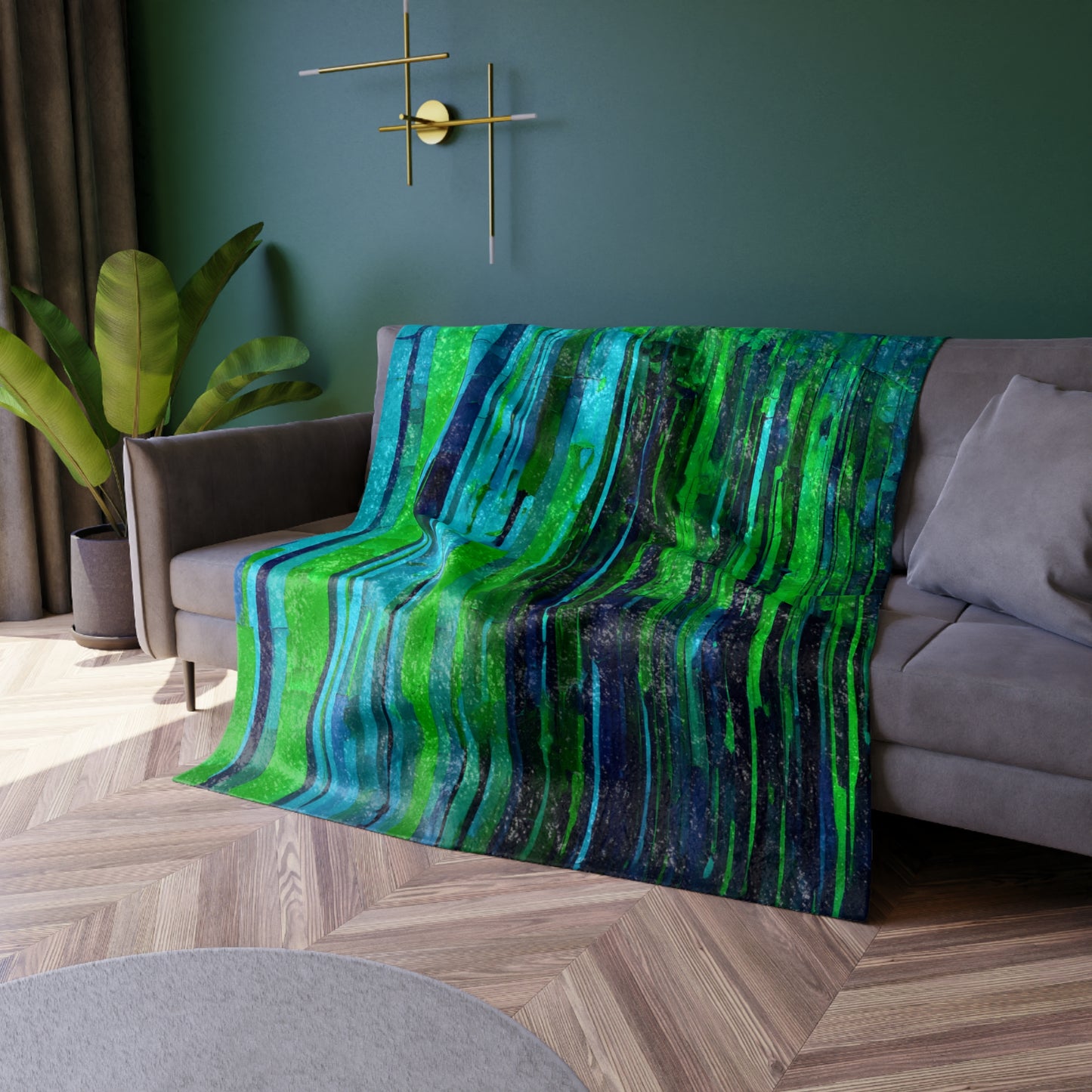 Striped Blue Green 50" x 60" Crushed Velvet Blanket