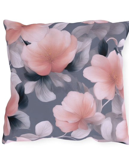 Peach and Blue Gray Floral Bunch 18" x 18" Outdoor Pillow