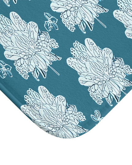 Tif Green White Floral Butterflies 24" x 17" Bath Mat