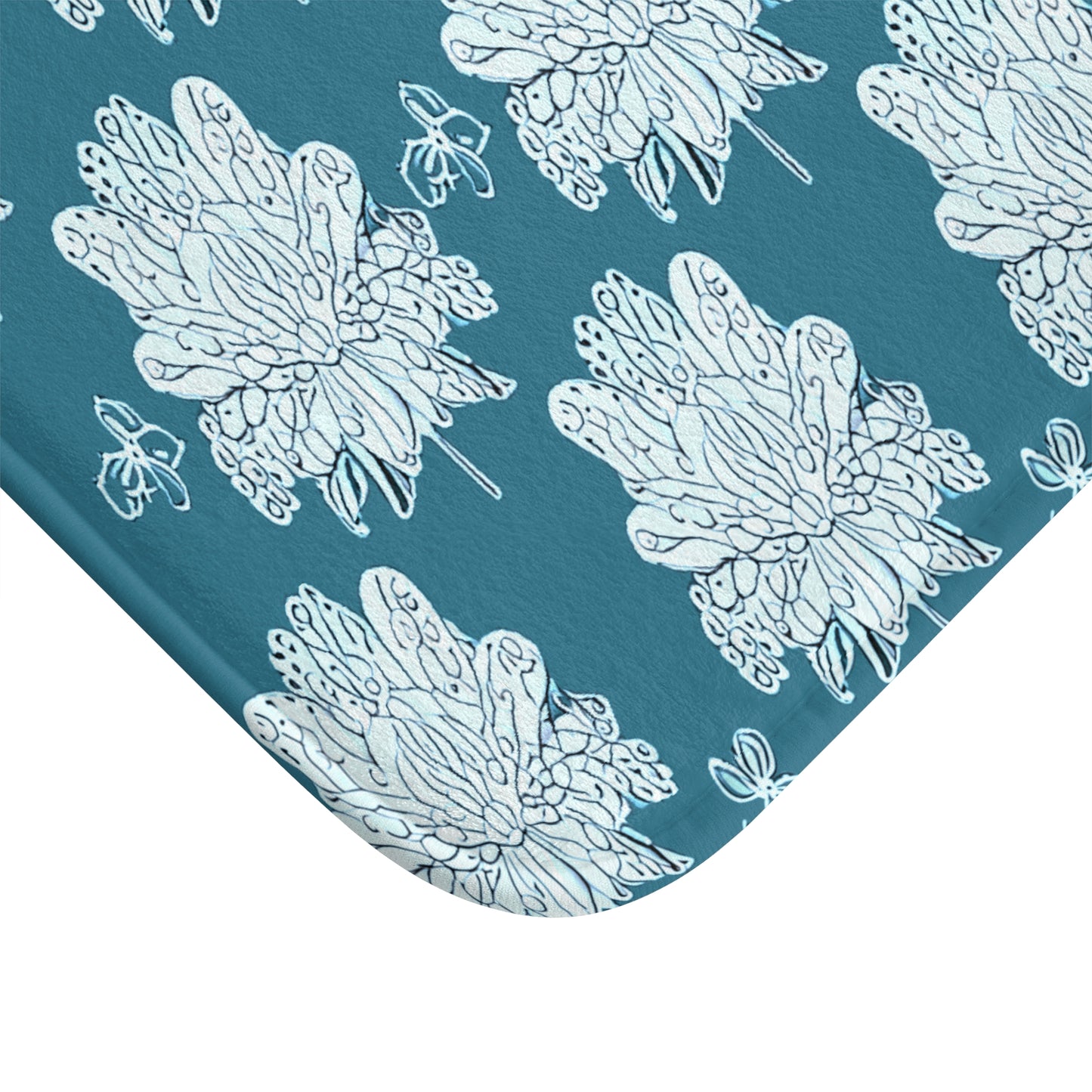Tif Green White Floral Butterflies 24" x 17" Bath Mat