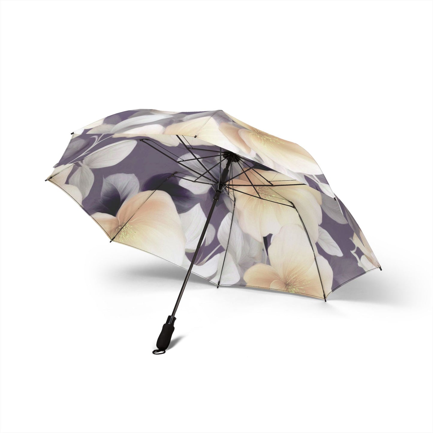 White Blush Floral Bunch Foldable Umbrella - Compact & Chic