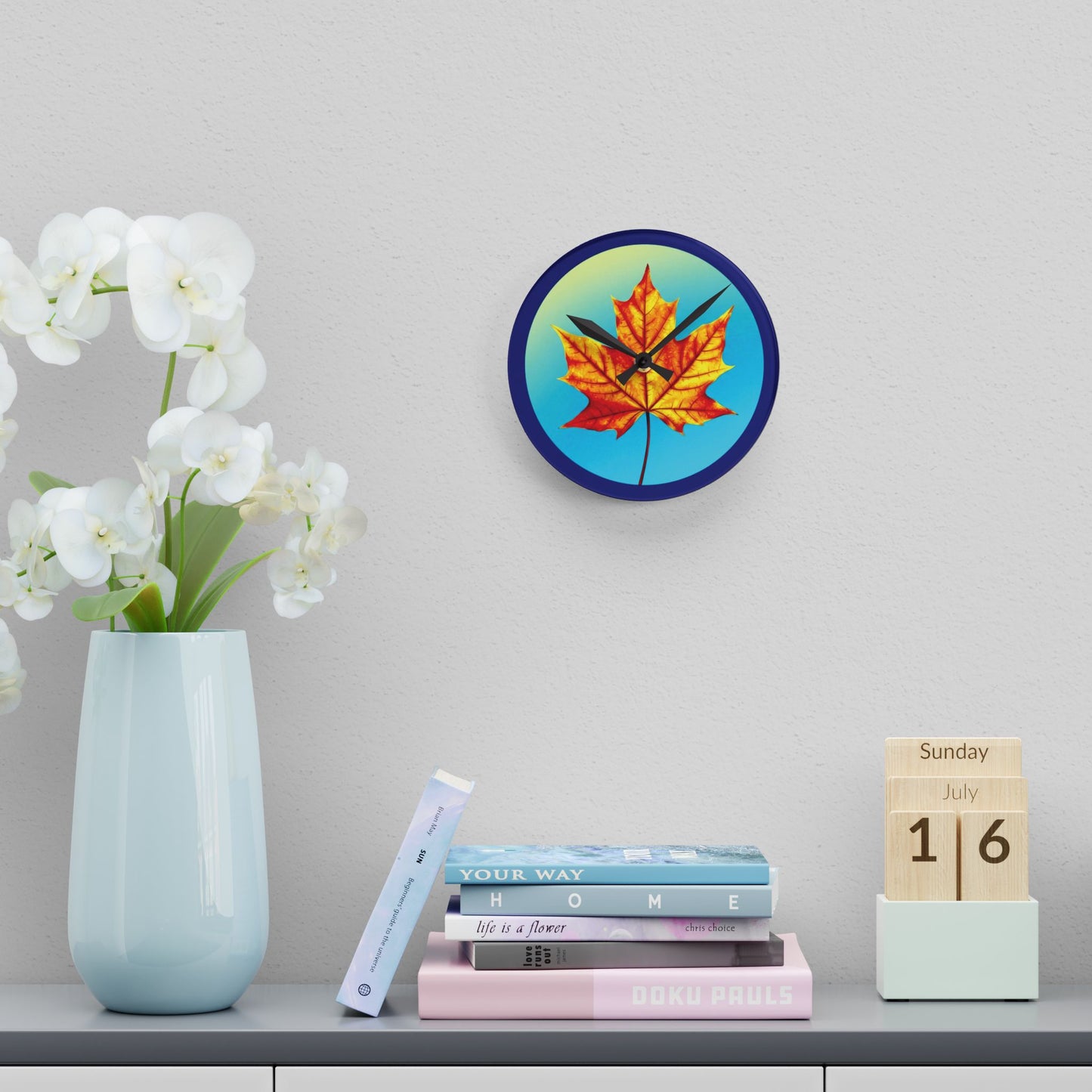 Alpha Maple Leaf Acrylic Round Wall Clock, 8" x 8"