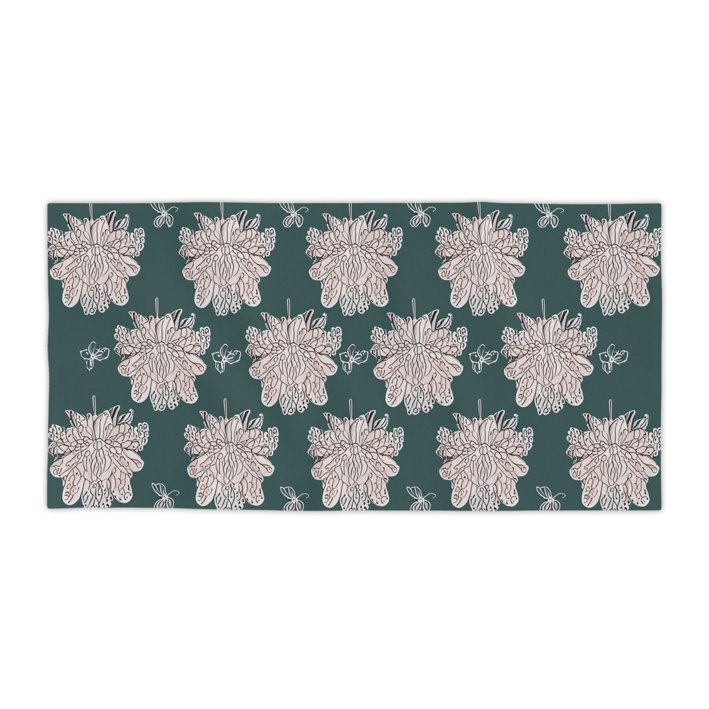 Soft White Floral Butterflies Beach Towel, 30" x 60"