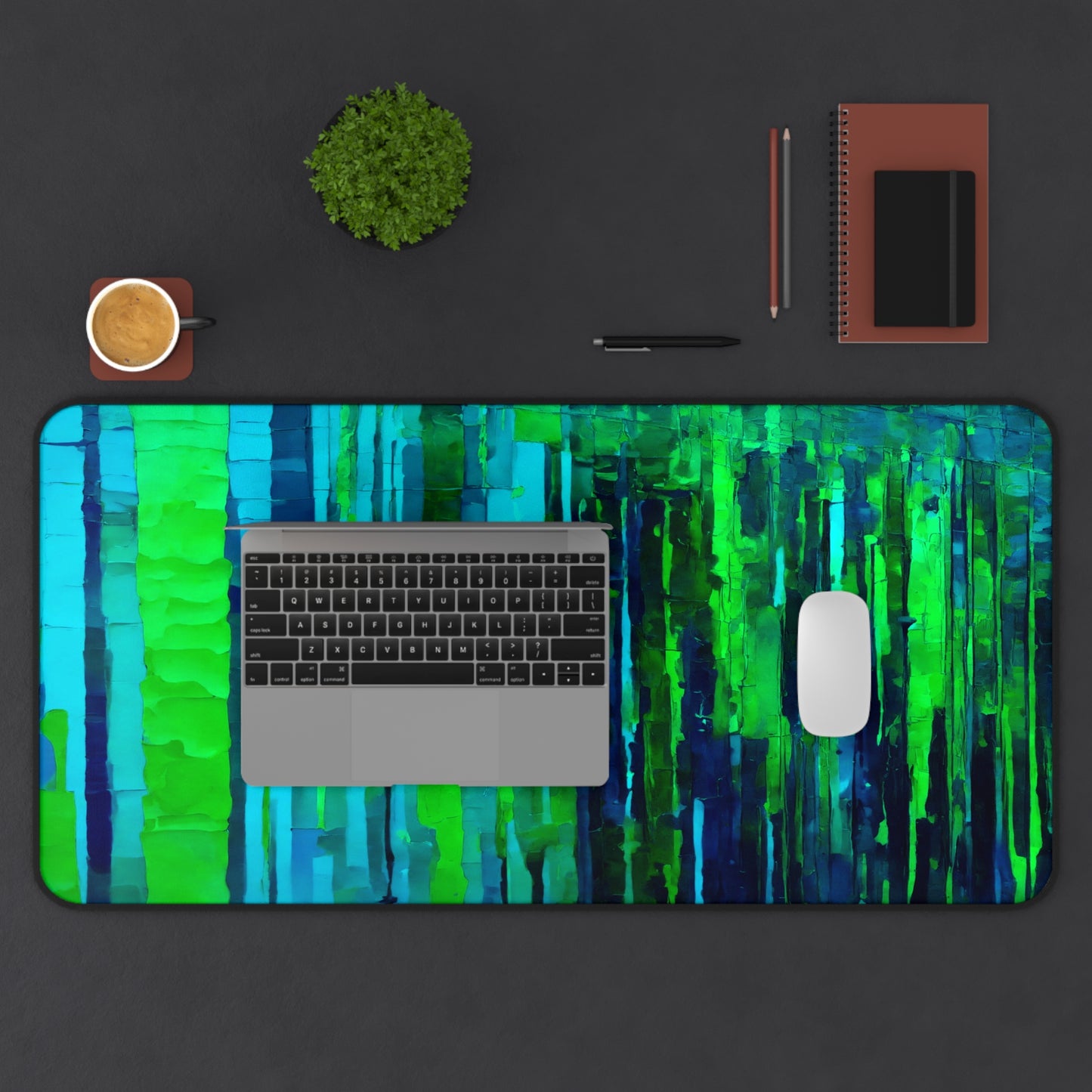 Striped Blue Green 16" x 32" Desk Mat