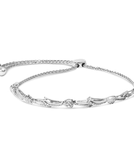 .925 Sterling Silver Diamond Accent Heart and Wave Link Bolo Bracelet (I-J Color, I2-I3 Clarity) - 6" to 9" Adjustable