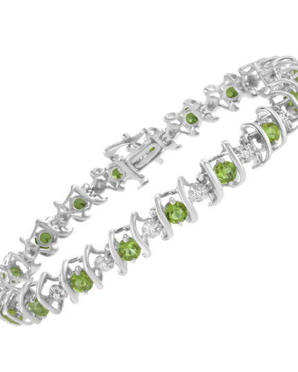 .925 Sterling Silver Lab-Grown Birthstone and 1/6 Cttw Round Diamond Tennis Bracelet (H-I Color, I1-I2 Clarity)