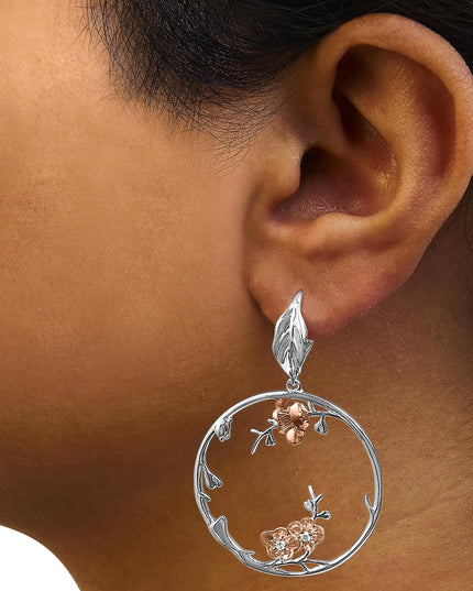 Rose Gold Plated .925 Sterling Silver 1/10 Cttw Diamond Floral Hoop Earrings (I-J Color, SI1-SI2 Clarity)
