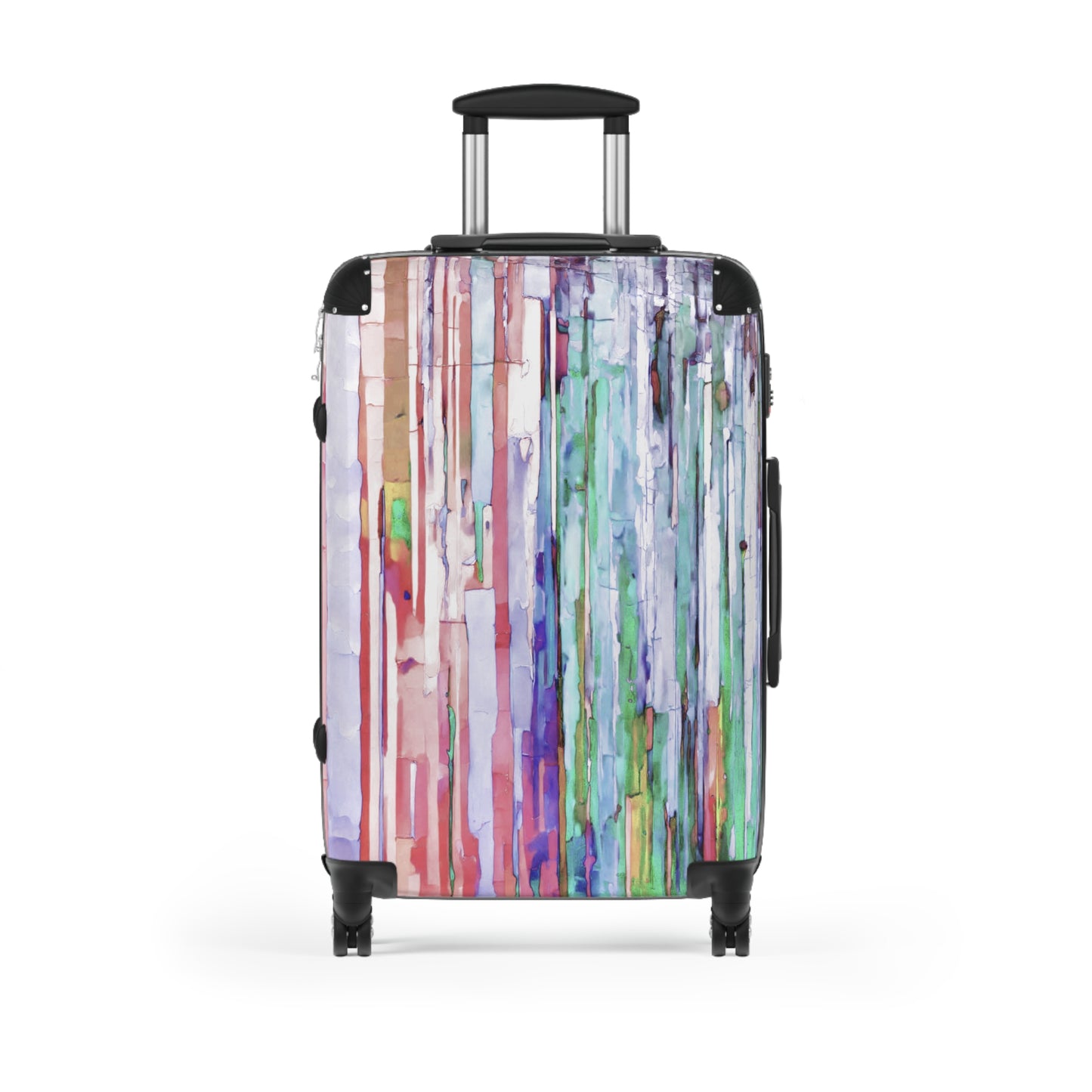 Striped Pastels Medium Suitcase with built in lock, 4 double-wheels, telescopic handle, and ABS back hard-shell