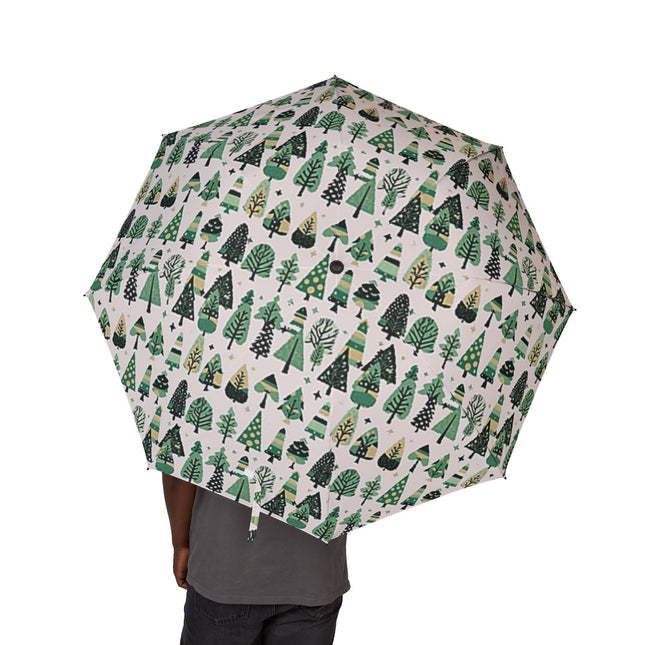 Mini Vintage Green Trees Foldable Umbrella - Compact & Chic